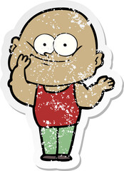 distressed sticker of a cartoon bald man staring