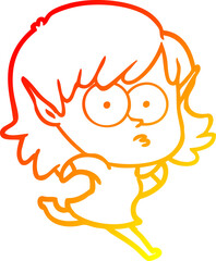 warm gradient line drawing cartoon elf girl staring