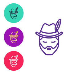 Set line Man dressed for German Oktoberfest icon isolated on white background. Set icons colorful. Vector