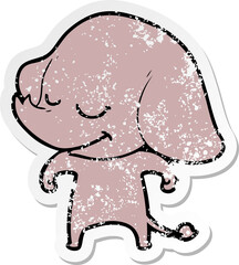 distressed sticker of a cartoon smiling elephant