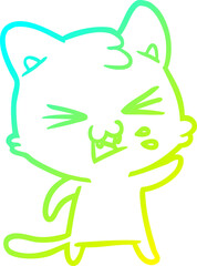 cold gradient line drawing cartoon cat hissing
