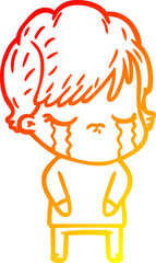 warm gradient line drawing cartoon woman crying