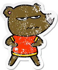 distressed sticker of a annoyed bear cartoon