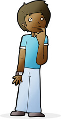 cartoon boy wondering