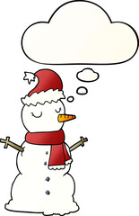 cartoon snowman and thought bubble in smooth gradient style