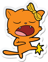 Obraz na płótnie Canvas sticker of a cartoon kicking cat