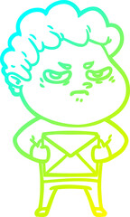 cold gradient line drawing cartoon angry man