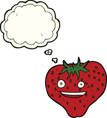 cartoon strawberry with thought bubble