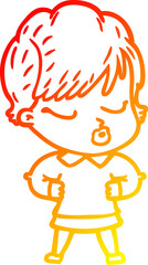 warm gradient line drawing cartoon woman with eyes shut