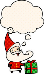 cartoon santa claus and thought bubble in comic book style