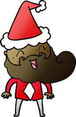 hand drawn gradient cartoon of a happy bearded man wearing santa hat