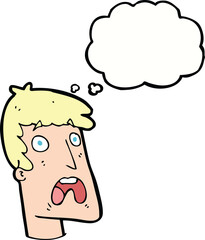 cartoon shocked man with thought bubble