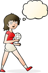 cartoon soccer girl with thought bubble