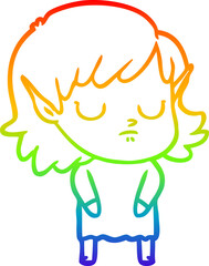 rainbow gradient line drawing cartoon elf girl