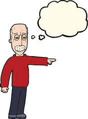 cartoon old man gesturing Get Out! with thought bubble