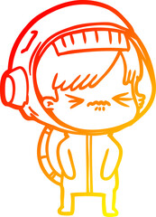 warm gradient line drawing cartoon astronaut woman