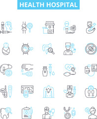 Health hospital vector line icons set. Hospital, Health, Care, Medical, Facility, Unit, Clinic illustration outline concept symbols and signs
