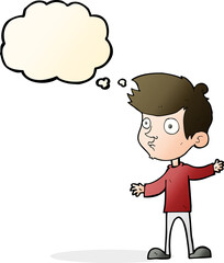 cartoon curious boy with thought bubble