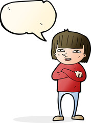 cartoon happy person with speech bubble