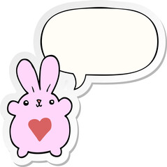 cute cartoon rabbit and love heart and speech bubble sticker