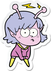 sticker of a cartoon alien girl