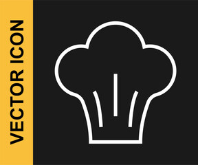 White line Chef hat icon isolated on black background. Cooking symbol. Cooks hat. Vector