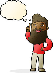cartoon happy bearded man with idea with thought bubble