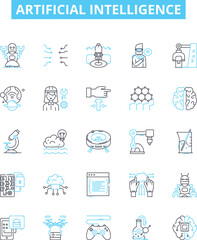 Artificial intelligence vector line icons set. AI, MachineLearning, Robotics, Automation, DeepLearning, NeuralNetworks, NaturalLanguageProcessing illustration outline concept symbols and signs
