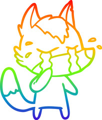rainbow gradient line drawing cartoon crying wolf