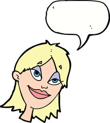 cartoon happy woman with speech bubble