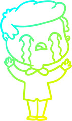 cold gradient line drawing cartoon man crying