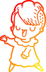 warm gradient line drawing cute cartoon girl with hipster haircut