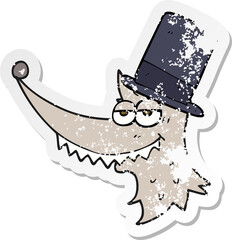 retro distressed sticker of a cartoon rich wolf
