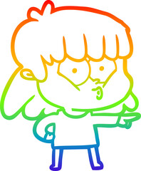 rainbow gradient line drawing cartoon whistling girl