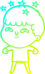 cold gradient line drawing cartoon amazed boy
