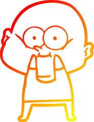 warm gradient line drawing cartoon bald man staring