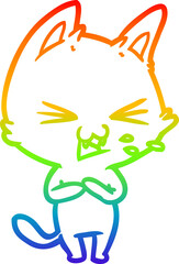 rainbow gradient line drawing cartoon cat hissing