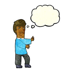 cartoon grumpy man with thought bubble