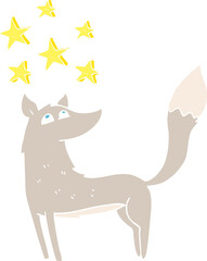 flat color illustration of a cartoon wolf with stars