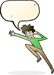 cartoon jumping man with speech bubble