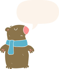 cartoon bear and speech bubble in retro style