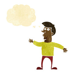 cartoon worried man with thought bubble