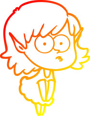 warm gradient line drawing cartoon elf girl staring