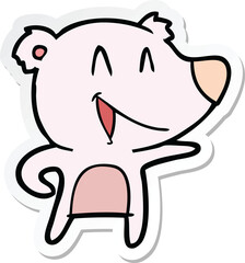 sticker of a laughing bear cartoon