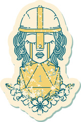 crying human fighter with natural one D20 roll grunge sticker