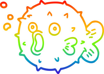 rainbow gradient line drawing cartoon blow fish