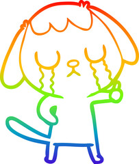 rainbow gradient line drawing cute cartoon dog crying