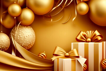 Christmas golden banner background with copy space for text, ai generative