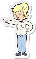 sticker of a cartoon friendly woman pointing