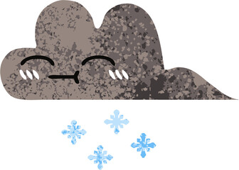 retro illustration style cartoon storm snow cloud